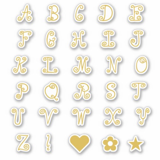 Monogrambrieven van het Zwirly Gold Font Alphabet  Sticker (Voorkant)