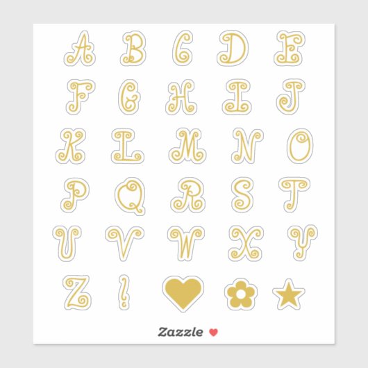 Monogrambrieven van het Zwirly Gold Font Alphabet Sticker (Vel)