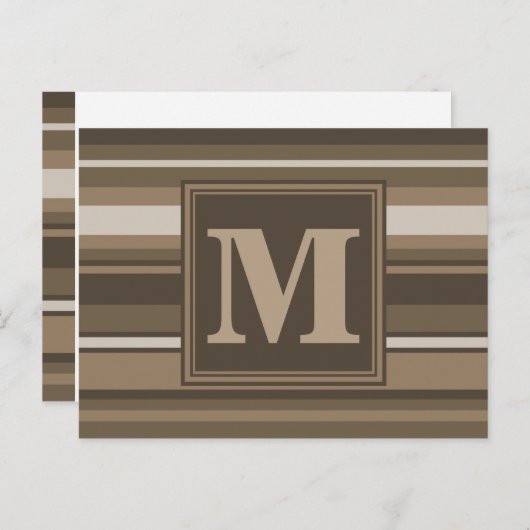 Monogrambruine strepen briefkaart (Voorkant / Achterkant)
