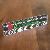 Monogrambureau Zebra Print & Red Apple Name Bord Naambordje (Zijkant)