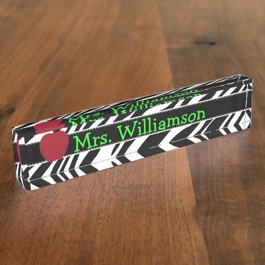 Monogrambureau Zebra Print & Red Apple Name Bord Naambordje (Zijkant)