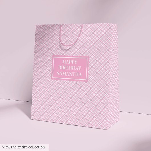 Monogramcadeautas Klassiek Roze Geruit Groot Model Medium Cadeauzakje