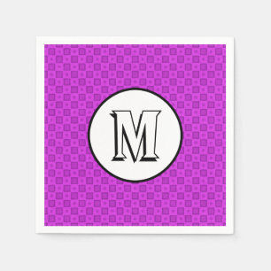 Monogramcirkels en vierkanten op een paars patroon servetten