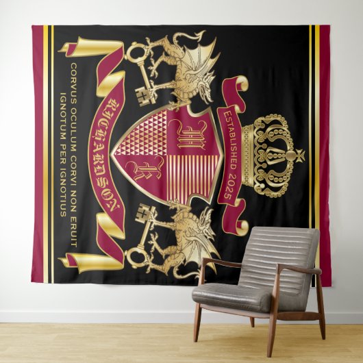 Monogramcoat van het wapenarsenaal rode gouddraak wandkleed (In Situ (horizontaal))