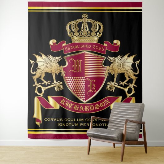 Monogramcoat van het wapenarsenaal rode gouddraak  wandkleed (In situ)