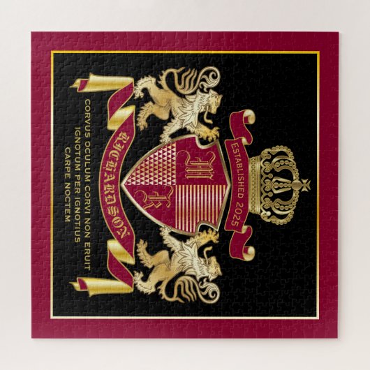 Monogramcoat van het wapenarsenaal Rode goudmakree Legpuzzel (Horizontaal)