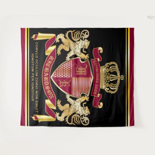 Monogramcoat van het wapenarsenaal Rode goudmakree Wandkleed (Voorkant (horizontaal))