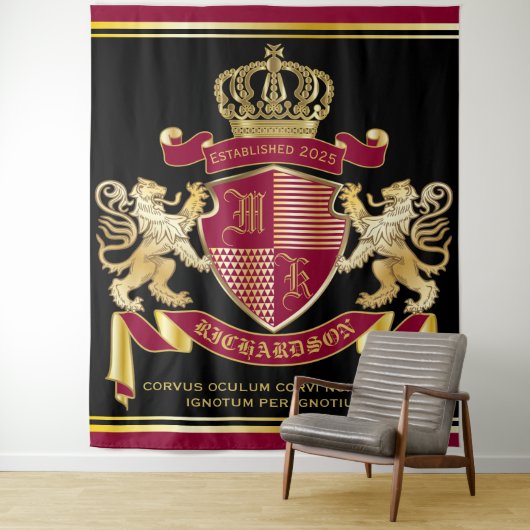 Monogramcoat van het wapenarsenaal Rode goudmakree Wandkleed (In situ)