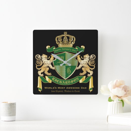 Monogramcoat van wapengroen goudmakreel vierkante klok (Huis)