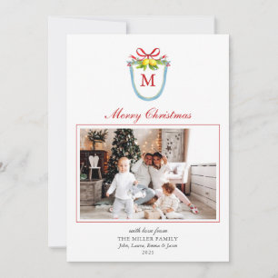 Monogramcrest met kerstfoto van Lemons Feestdagenkaart