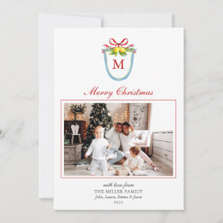 Monogramcrest met kerstfoto van Lemons Feestdagenkaart