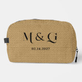 Monogramdatum op natuurlijke jute jute textuur toilettasje (Voorkant)