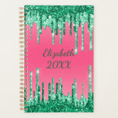 Monogramdruppelaar groene roze rendy glam planner (Voorkant)