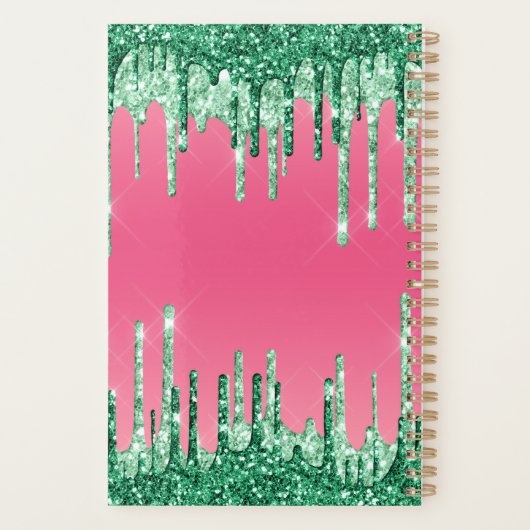 Monogramdruppelaar groene roze rendy glam planner (Achterkant)