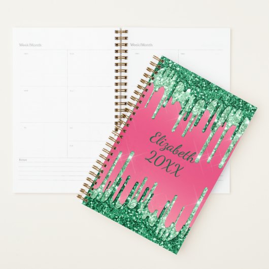 Monogramdruppelaar groene roze rendy glam planner (Display)