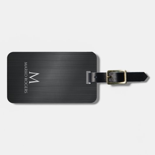 Monograme Black Gray Brushed Aluminum Texture Bagagelabel (Voorkant horizontaal)
