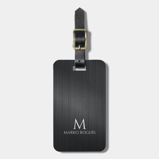 Monograme Black Gray Brushed Aluminum Texture Bagagelabel (Voorkant verticaal)