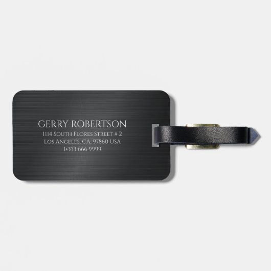 Monograme Black Gray Brushed Aluminum Texture Bagagelabel (Achterkant horizontaal)