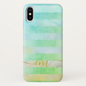 Monogramed Abstracte Turquois Stripes in Waterverf Case-Mate iPhone Case (Achterkant)