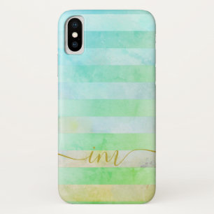 Monogramed Abstracte Turquois Stripes in Waterverf Case-Mate iPhone Case