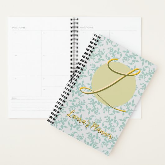Monogramed behang blauw ongedateerd planner (Display)
