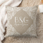 Monogramed beige linnen en wit kant Lijst 1a Kussen (Deken)