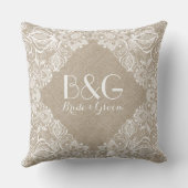 Monogramed beige linnen en wit kant Lijst 1a Kussen (Achterkant)