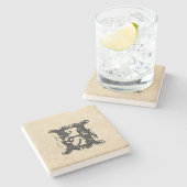 Monogramed Beige Tones  Bloemenpatroon Stenen Onderzetter (Zijkant)