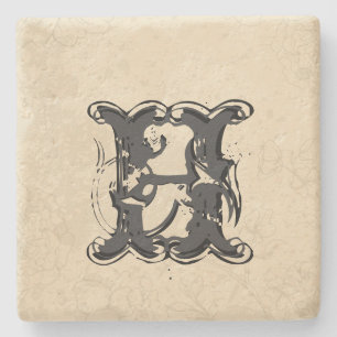 Monogramed Beige Tones  Bloemenpatroon Stenen Onderzetter