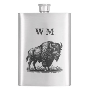 Monogramed bizon buffel op roestvrijstalen kolf flacon