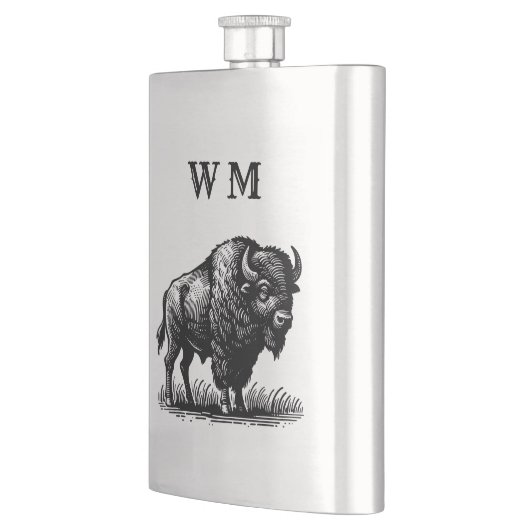 Monogramed bizon buffel op roestvrijstalen kolf flacon (Links)