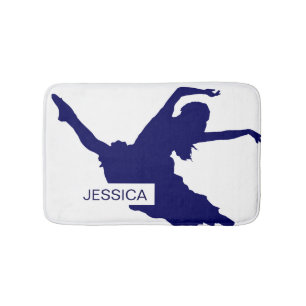 Monogramed Black Dancer Silhouette IllustrationBlu Badmat