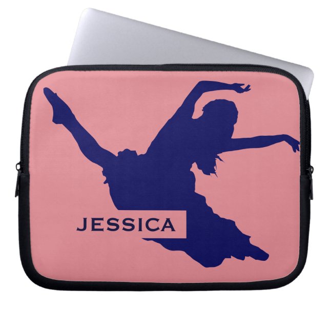 Monogramed Black Dancer Silhouette IllustrationBlu Laptop Sleeve (Voorkant)