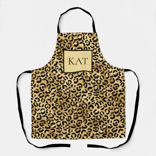 Monogramed Black en Gold Leopard Print Cheetah Schort (Voorkant)