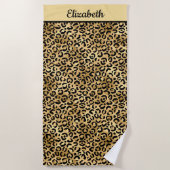 Monogramed Black en Gold Leopard Print Cheetah Strandlaken (Voorkant)