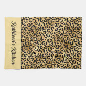 Monogramed Black en Gold Leopard Print Cheetah Theedoek (Horizontaal)
