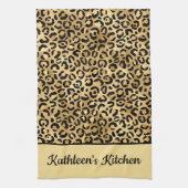 Monogramed Black en Gold Leopard Print Cheetah Theedoek (Verticaal)
