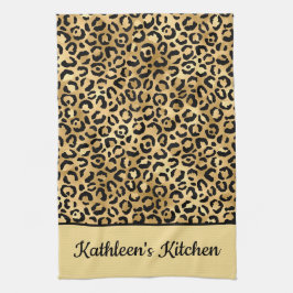 Monogramed Black en Gold Leopard Print Cheetah Theedoek
