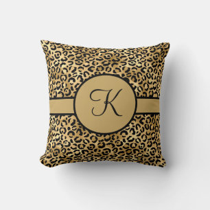 Monogramed Black en Gold Leopard Print Kussen