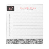 Monogramed Black Floral Lace & White Dammaskers Notitieblok (Voorkant)