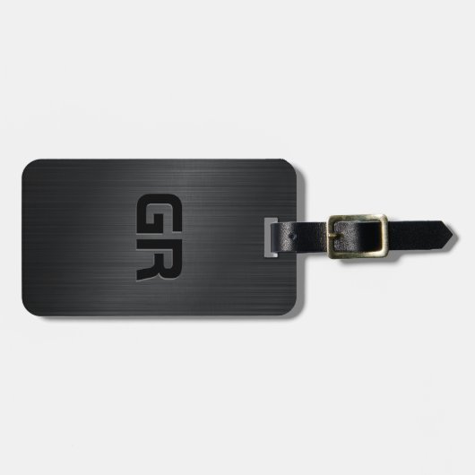 Monogramed Black geborsteld aluminium textuur 3 Bagagelabel (Voorkant horizontaal)