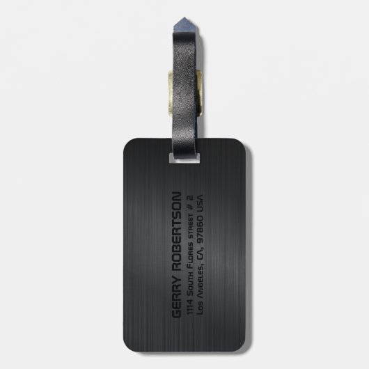 Monogramed Black geborsteld aluminium textuur 3 Bagagelabel (Achterkant verticaal)