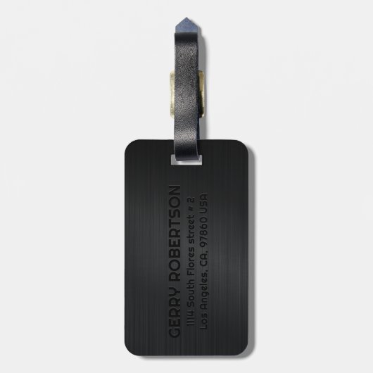 Monogramed Black, geborsteld metallisch textiel Bagagelabel (Achterkant verticaal)