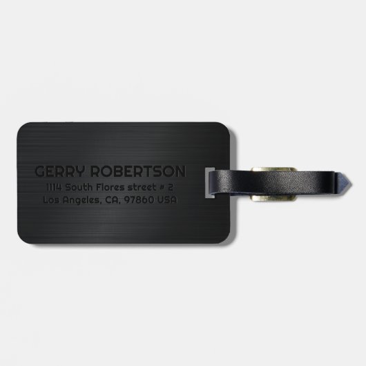 Monogramed Black, geborsteld metallisch textiel Bagagelabel (Achterkant horizontaal)