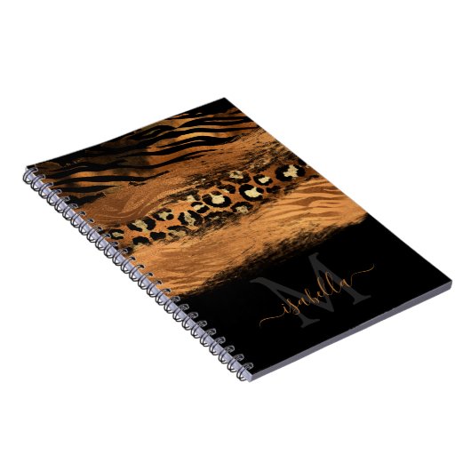 Monogramed Black Gold Elegant Script Copper Notitieboek (Rechterzijde)