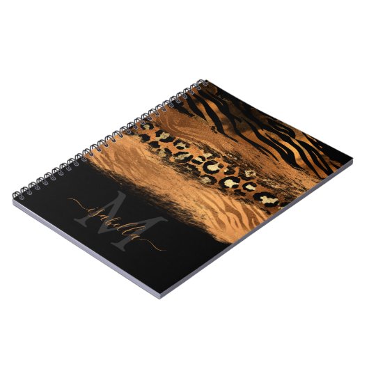 Monogramed Black Gold Elegant Script Copper Notitieboek (Linkerzijde)