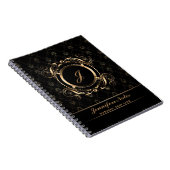 Monogramed Black & Gold Floral Circle Lijst Notitieboek (Rechterzijde)