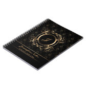 Monogramed Black & Gold Floral Circle Lijst Notitieboek (Linkerzijde)