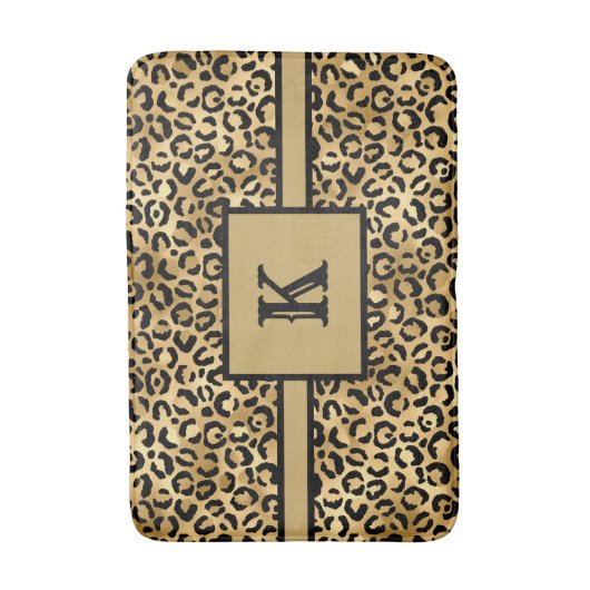 Monogramed Black Gold Leopard Cheetah Print Badmat (Voorkant Verticaal)