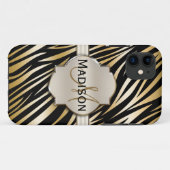 Monogramed Black Gold Zebra Print Pattern Case-Mate iPhone Case (Achterkant (horizontaal))